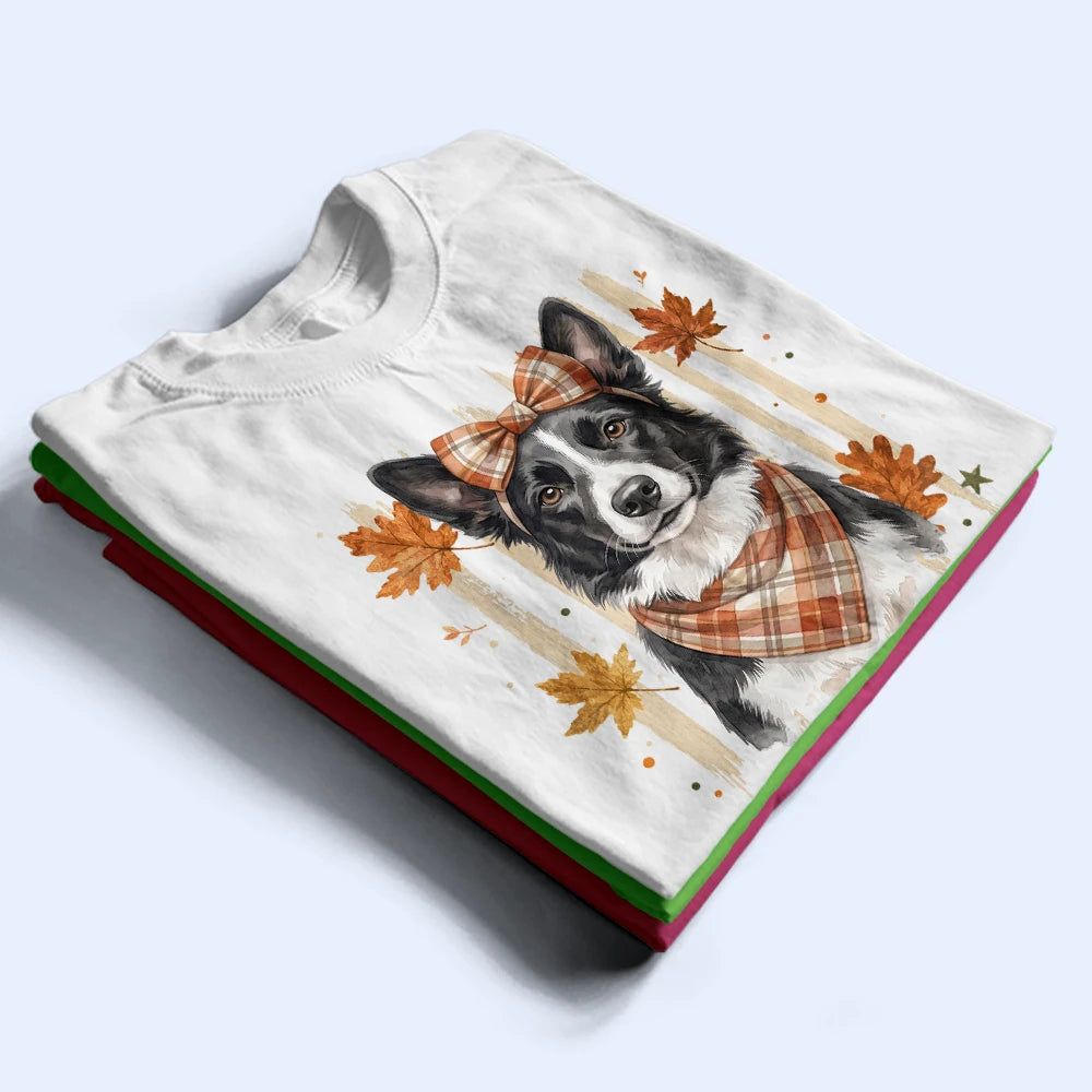 Custom Photo Watercolor Pet With Autumn Accessories Autumn Cute Portrait Dog Cat - Personalized T Shirt