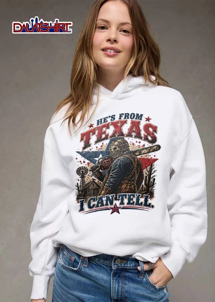 Hes From Texas I Can Tell Masked Killer Chainsaw Lone Star Cabin Cactus Splatter shirt