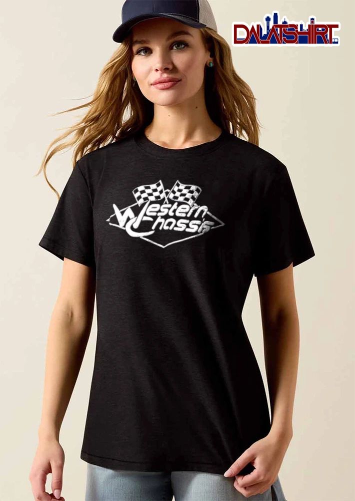 Western Chassis Crossed Checkered Flags Diamond Frame Distressed shirt