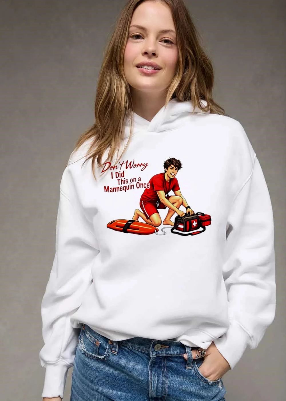 Dont Worry I Did This On A Mannequin Once Cartoon Lifeguard Kneeling First Aid Bag shirt