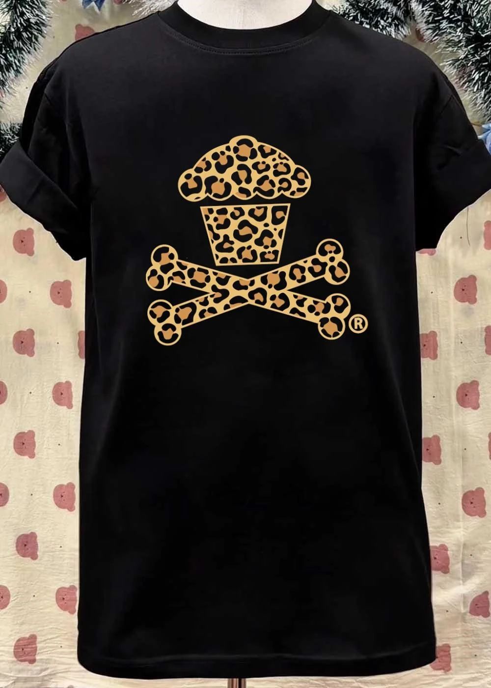 R Leopard Print Cupcake and Bones T-Shirt
