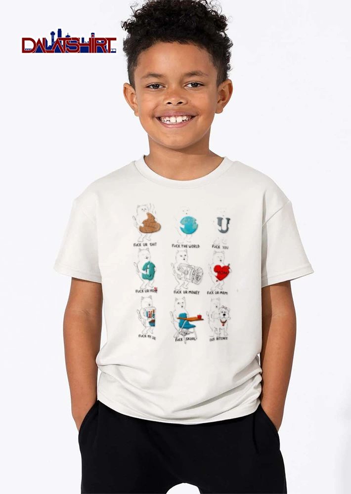 Ripndip Fuck Your Shit The World You My Life Skool Bitches Cartoon White Cat Grid shirt