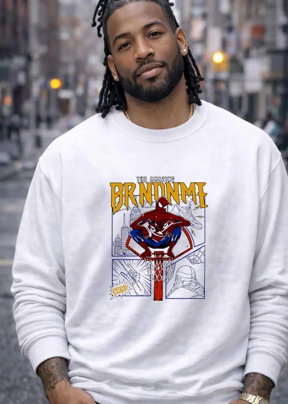 The Amazing Brndnme Spider-Man Squatting on Basketball Hoop T-Shirt