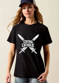 Central Catholic Bold Block Text Two Crossed Swords Silhouette shirt