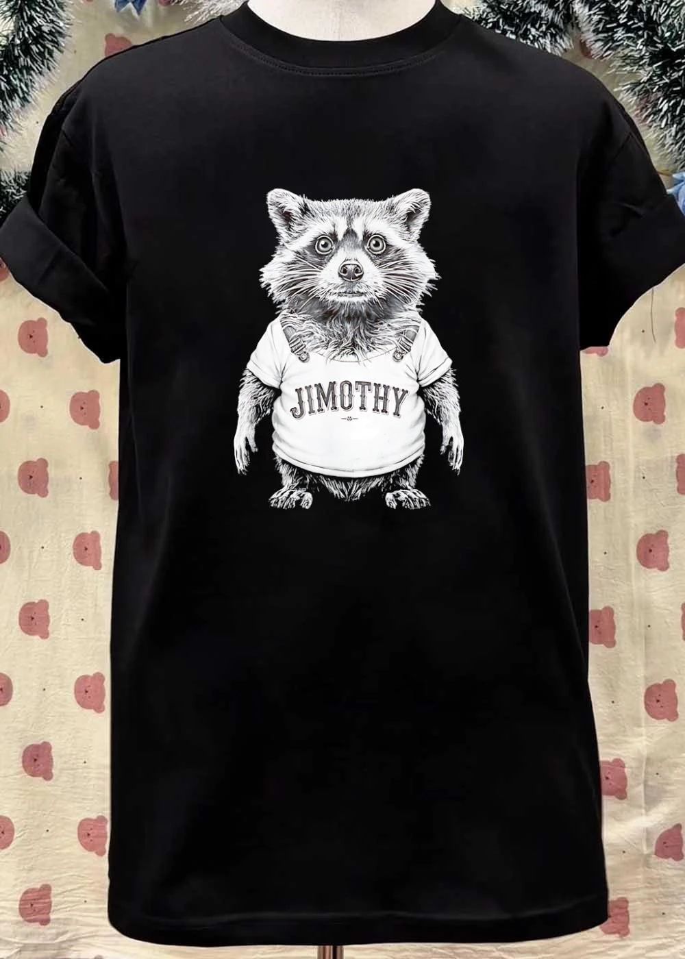 Raccoon Wearing Jimothy Overalls T-Shirt