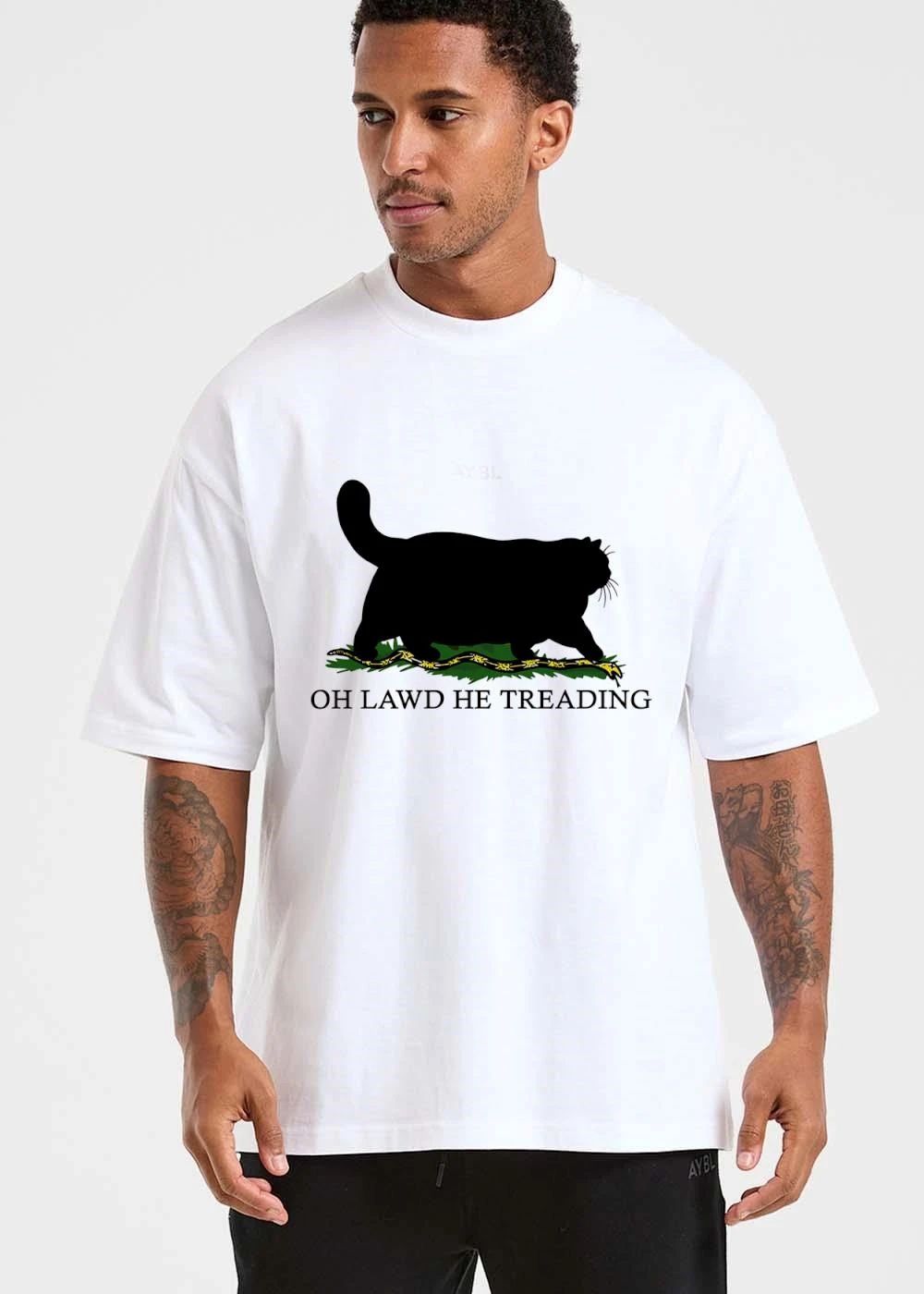 Oh Lawd He Treading Chunky Black Cat Silhouette Stepping Snake shirt