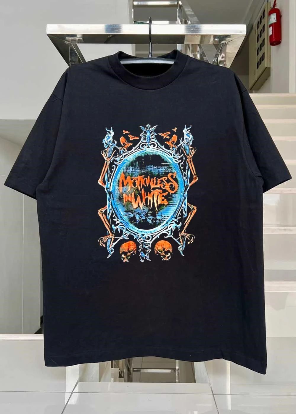 Motionless in White Band Logo Gothic Skull Mirror Graphic T-Shirt