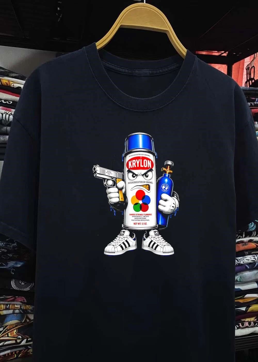 Krylon Spray Paint Gun Muscle Cartoon Street Art Style shirt