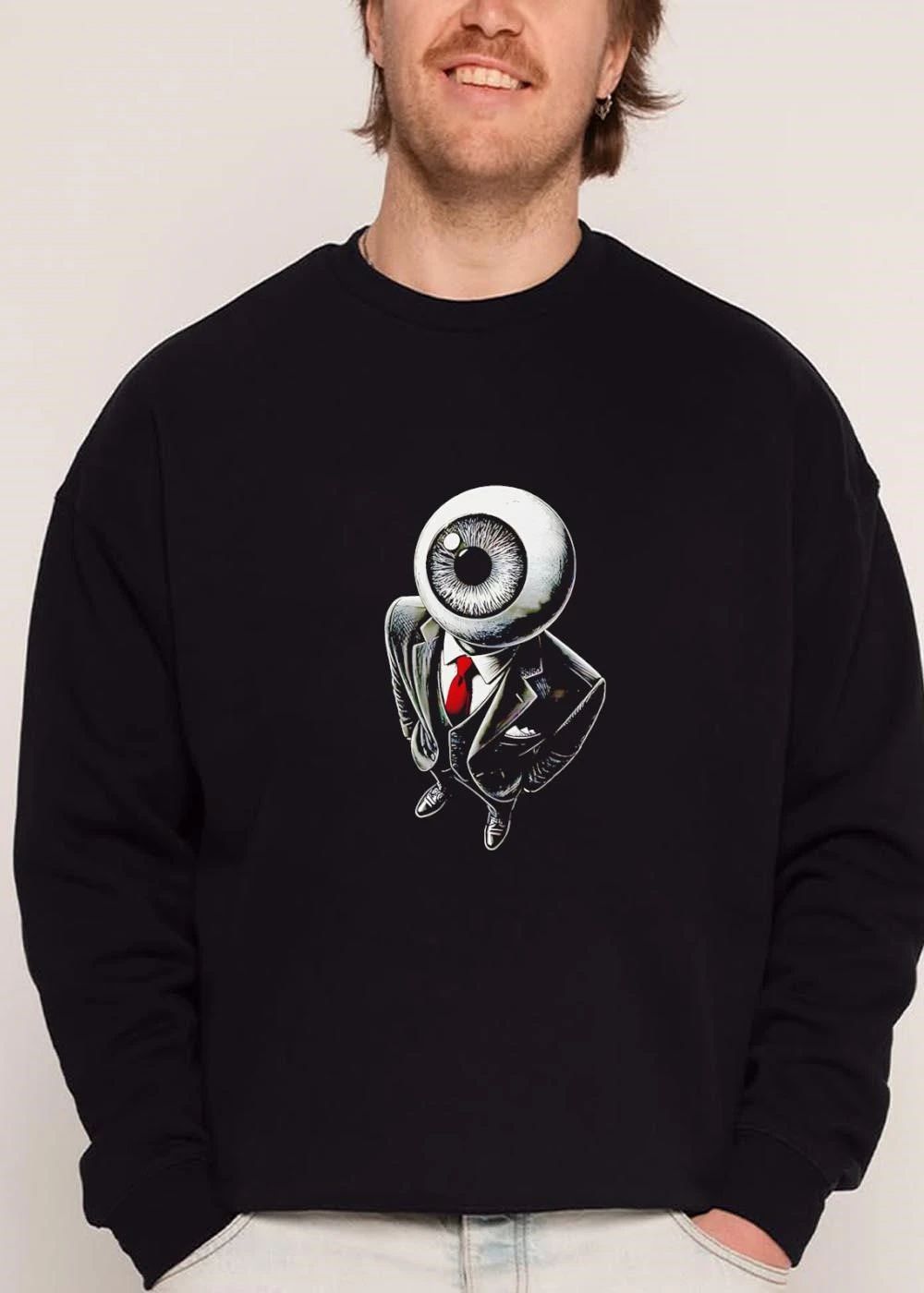 Surreal Eyeball Head Businessman Suit Red Tie Overhead View shirt