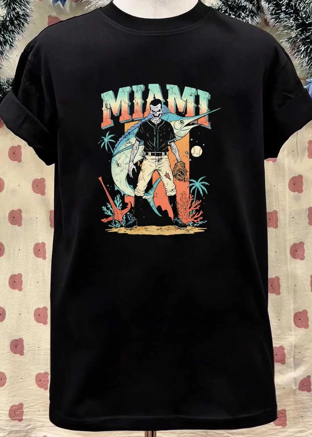 Miami Marlins Skeleton Baseball Player T-Shirt