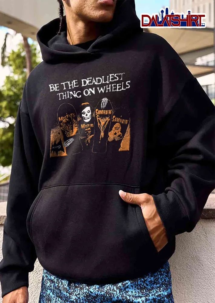Plan 9 Misfits Samhain Be The Deadliest Thing On Wheels Skeleton Hands Holding Skateboard Decks shirt