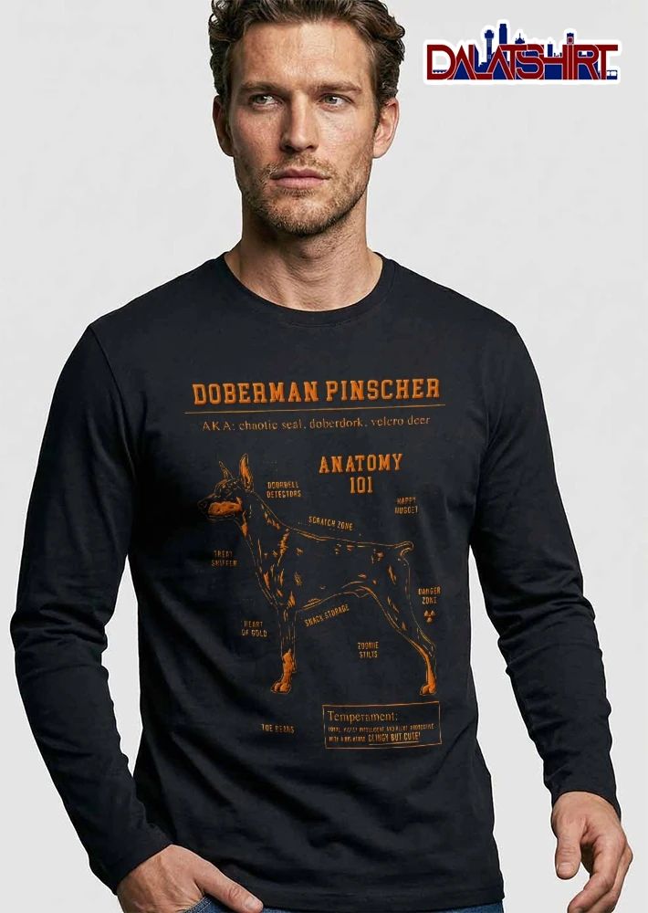 Doberman Pinscher Anatomy 101 AKA Chaotic Seal Doberdork Velcro Deer Dog Diagram Illustration shirt