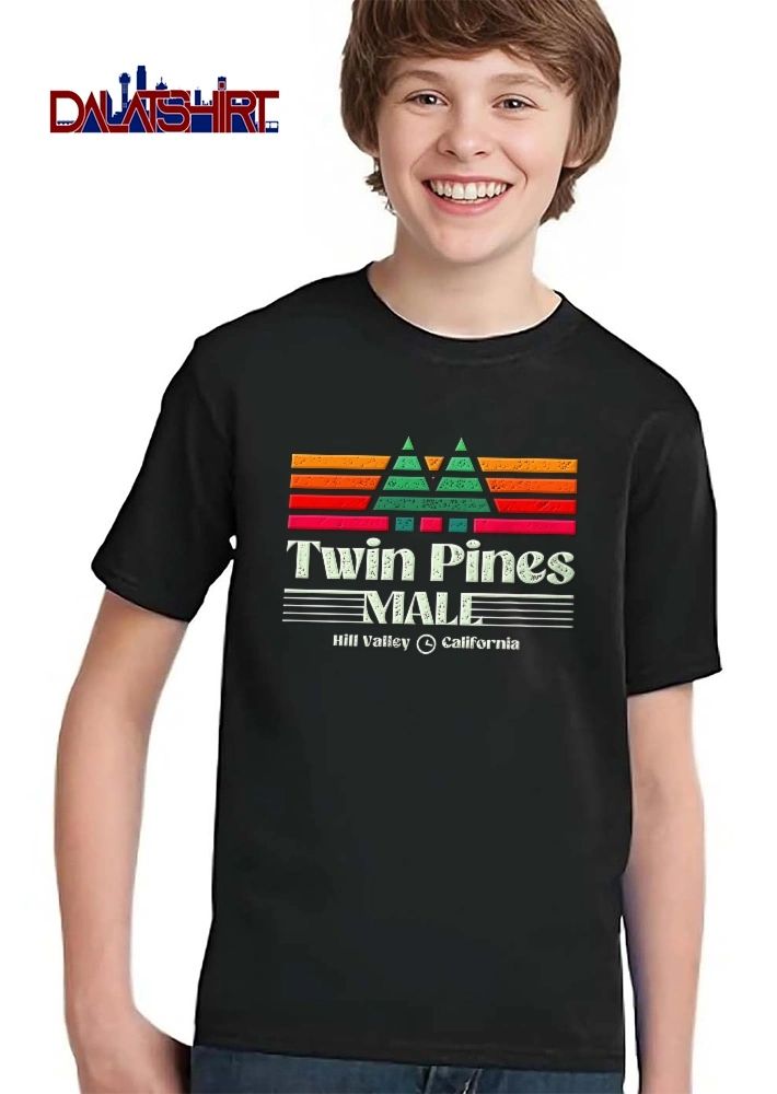 Twin Pines Mall Hill Valley California Retro Distressed Sunset Triangle Trees Clock Icon shirt