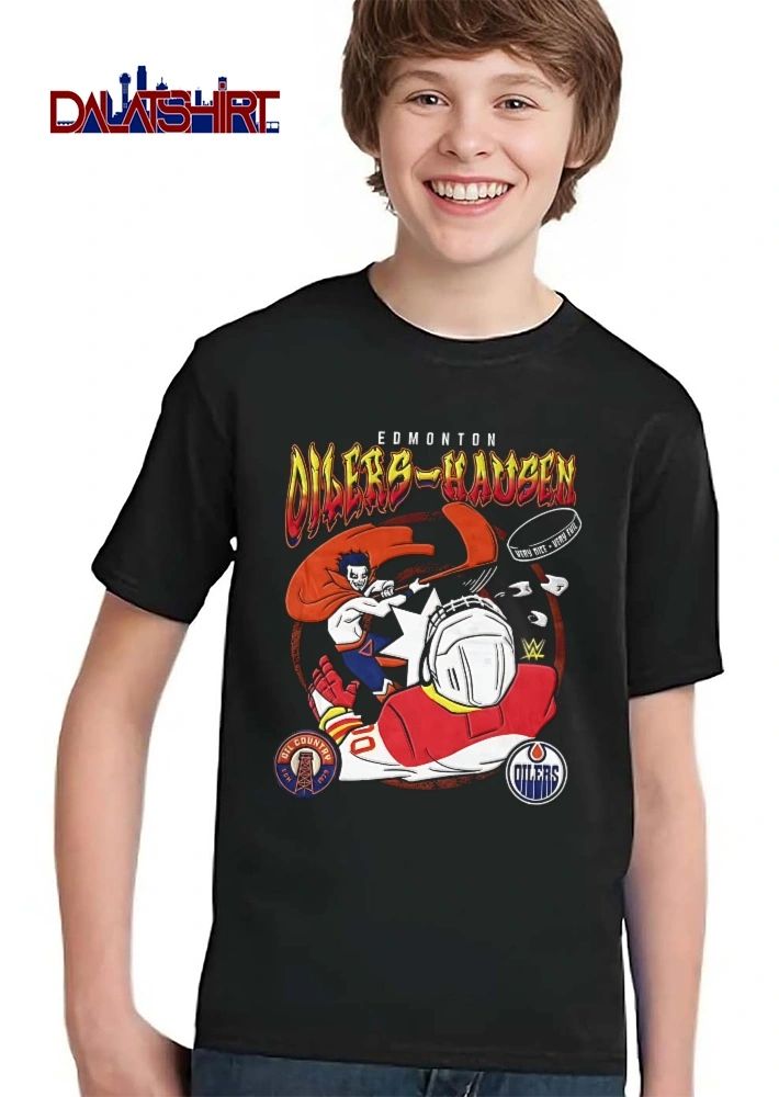 Edmonton Oilers NHL Very Nice Very Evil Danhausen Cartoon Hockey Goalie Teeth Flying shirt