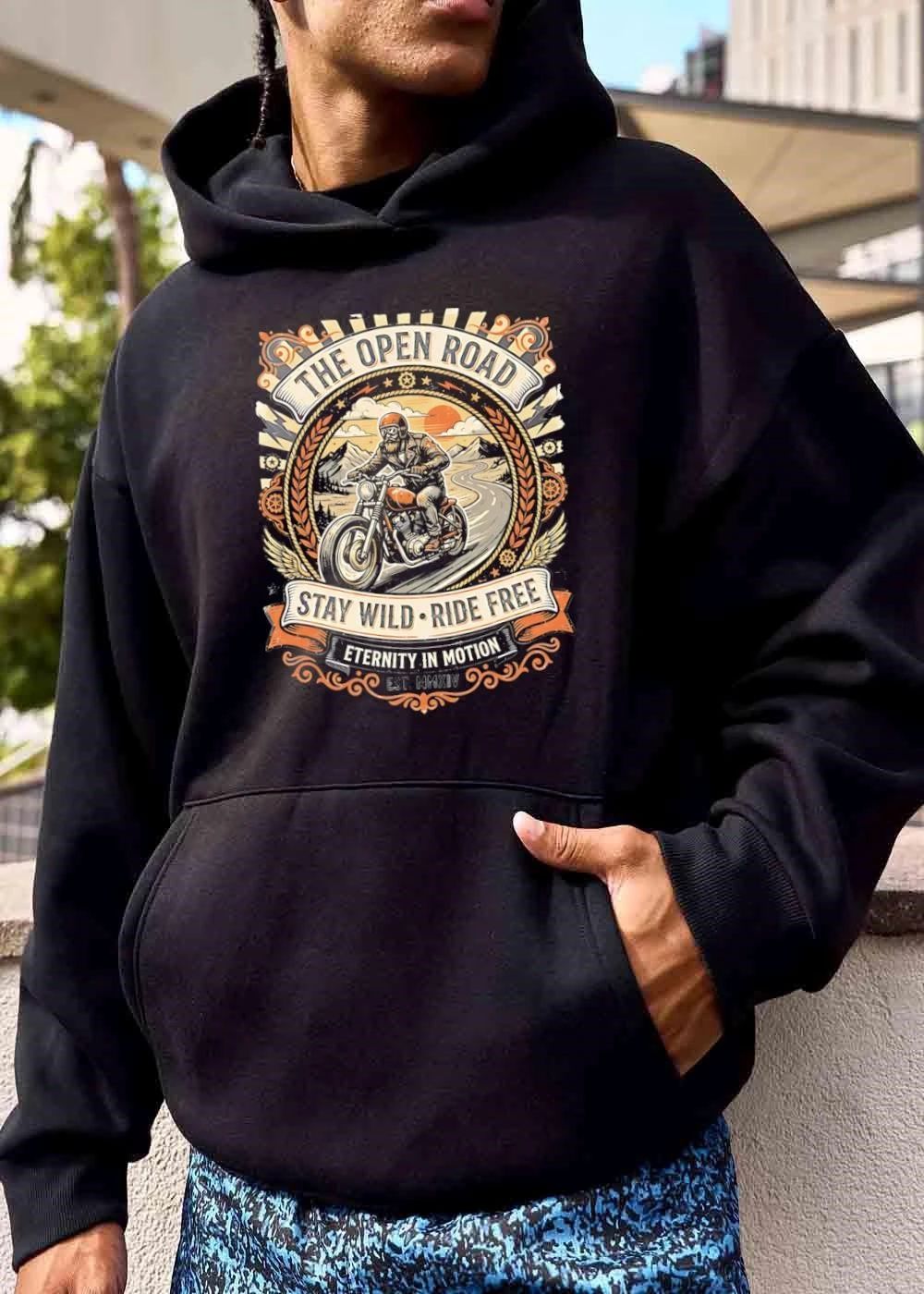 The Open Road Stay Wild Ride Free Eternity In Motion Est Mmxiv Bearded Biker Vintage Motorcycle Retro Emblem shirt