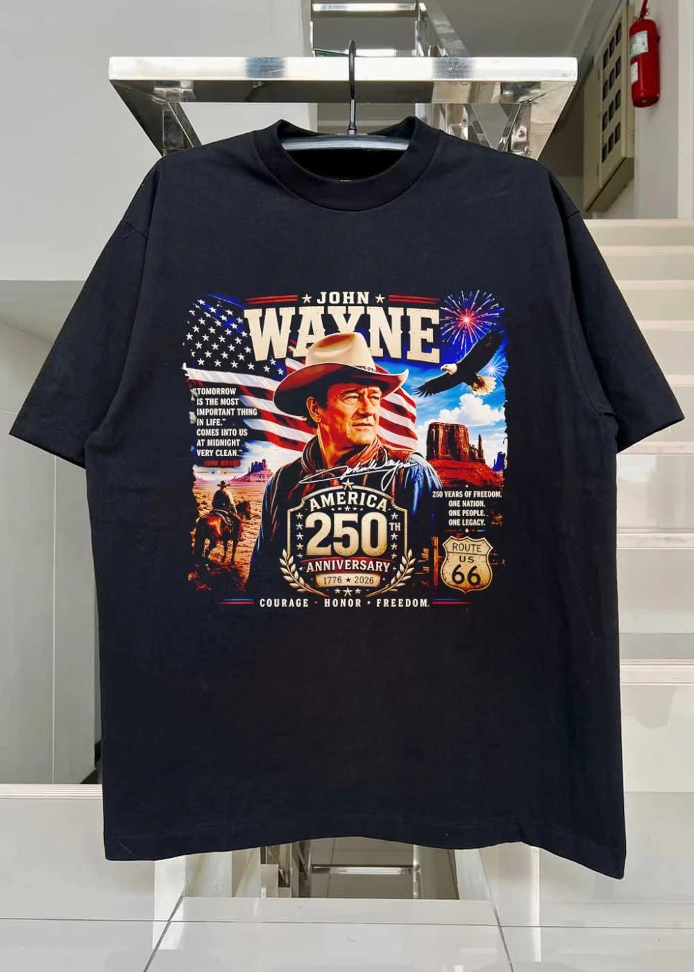 John Wayne Portrait Commemorative America 250th Anniversary Route 66 Shirt