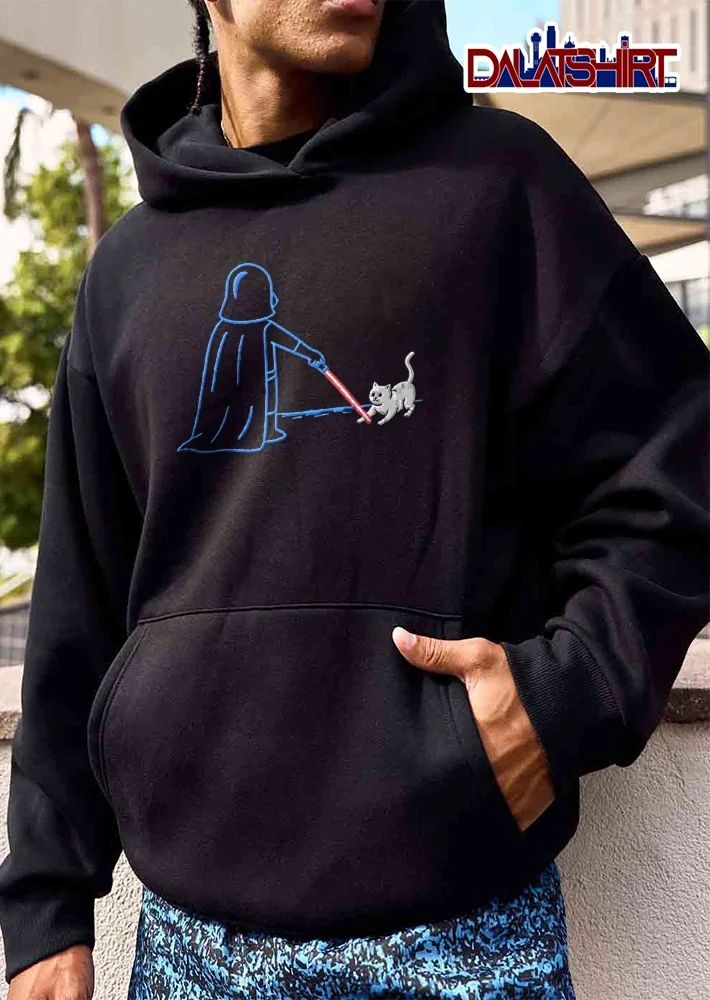 Darth Vader fighting white cat with lightsaber shirt