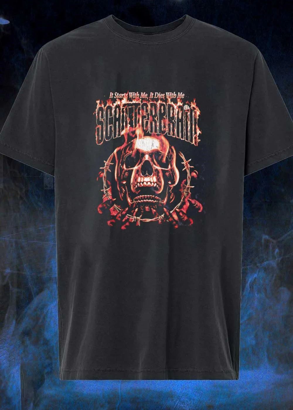 It Starts With Me It Dies With Me Scatterbrain Skull Barbed Wire T-Shirt