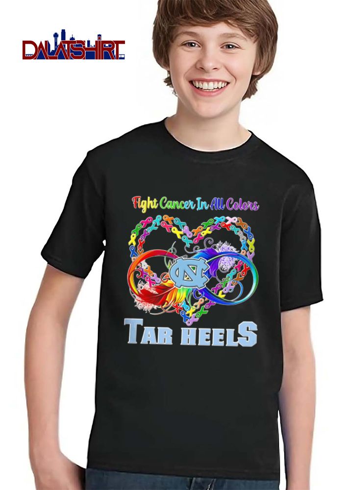 North Carolina Tar Heels NCAA Fight Cancer In All Colors Awareness Ribbon Heart Infinity Feather shirt