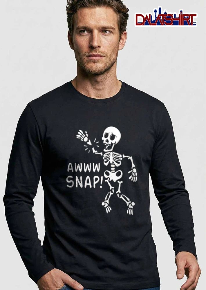 Awww Snap Startled Cartoon Skeleton With Detached Broken Arm Bone shirt