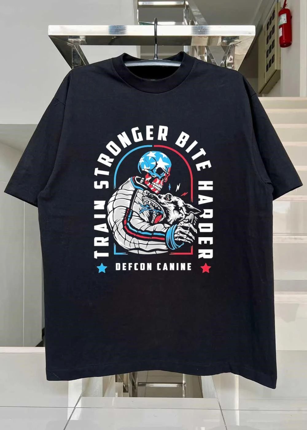 Defcon Canine Train Stronger Bite Harder Skeleton Dog T-Shirt