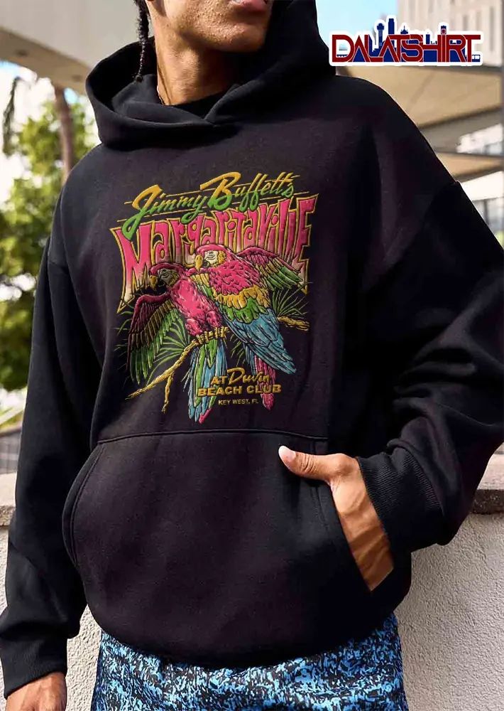 Jimmy Buffetts Margaritaville At Duvin Beach Club Key West FL Two Pink Parrots Palm Leaves shirt
