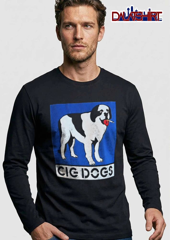 Cig Dogs Saint Bernard Smoking Cigarette Blue Halftone Background shirt