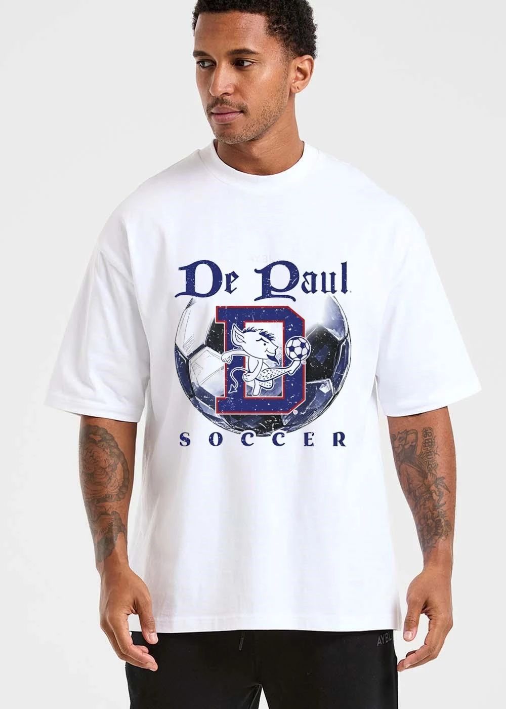 Depaul Blue Demons NCAA Soccer Mascot Kicking Ball Distressed Graphic shirt