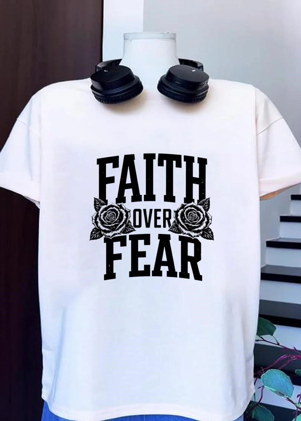 Faith Over Fear Floral Inspirational Graphic T-Shirt