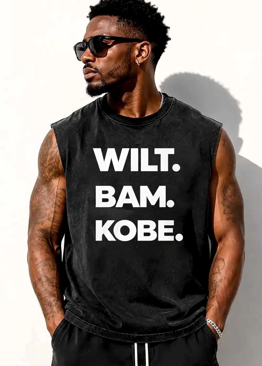 Wilt Bam Kobe White Bold Typography Stacked Text Black Background shirt
