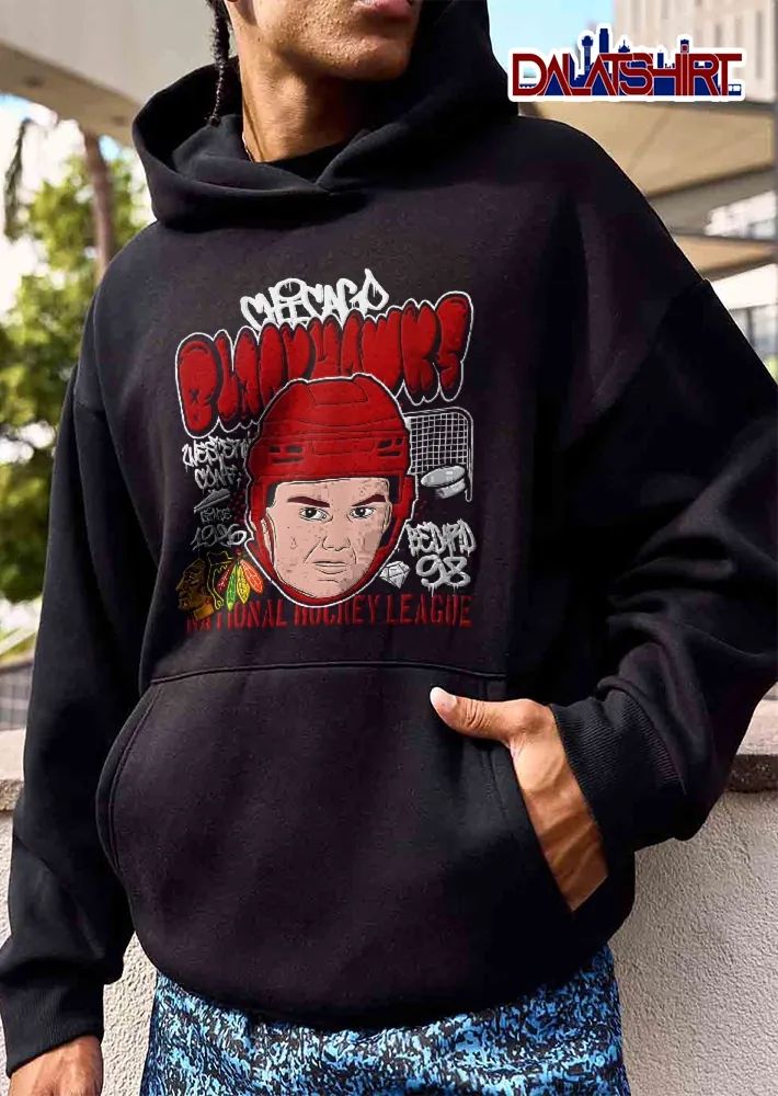 Chicago Blackhawks NHL Western Conf National Hockey League Bedard 98 1926 Graffiti Player Caricature Puck Net Logo shirt