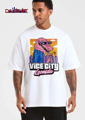 Vice City Leonida Pink Alligator Sunglasses Cocktail Cityscape Cartoon shirt