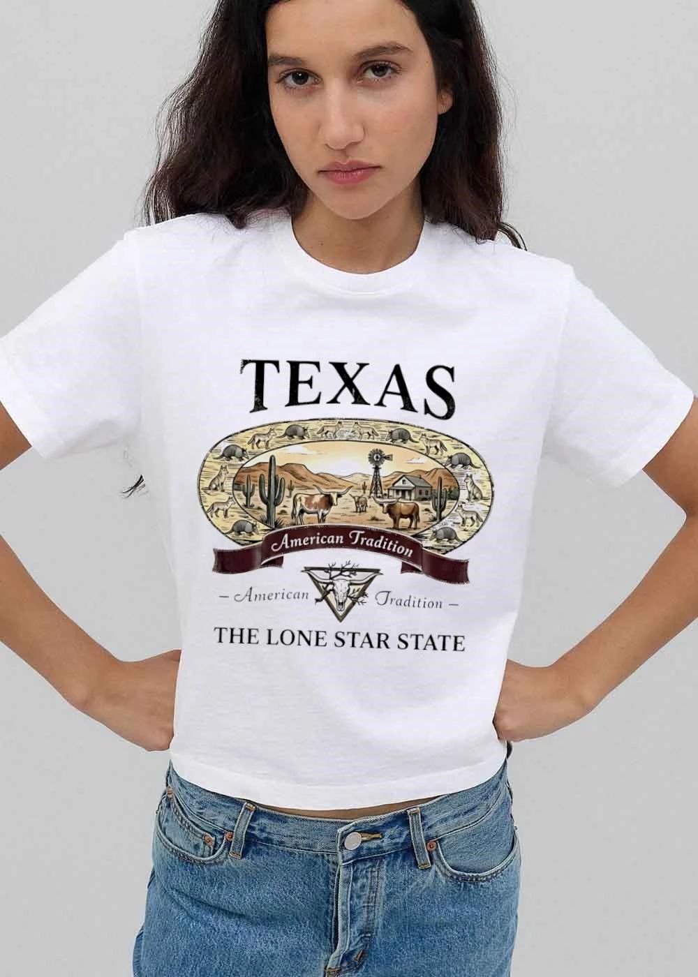Texas American Tradition The Lone Star State Longhorn Cattle Desert Windmill Oval Frame shirt