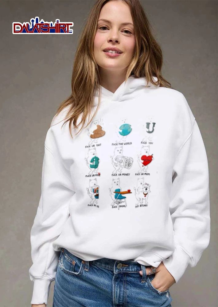 Ripndip Fuck Your Shit The World You My Life Skool Bitches Cartoon White Cat Grid shirt