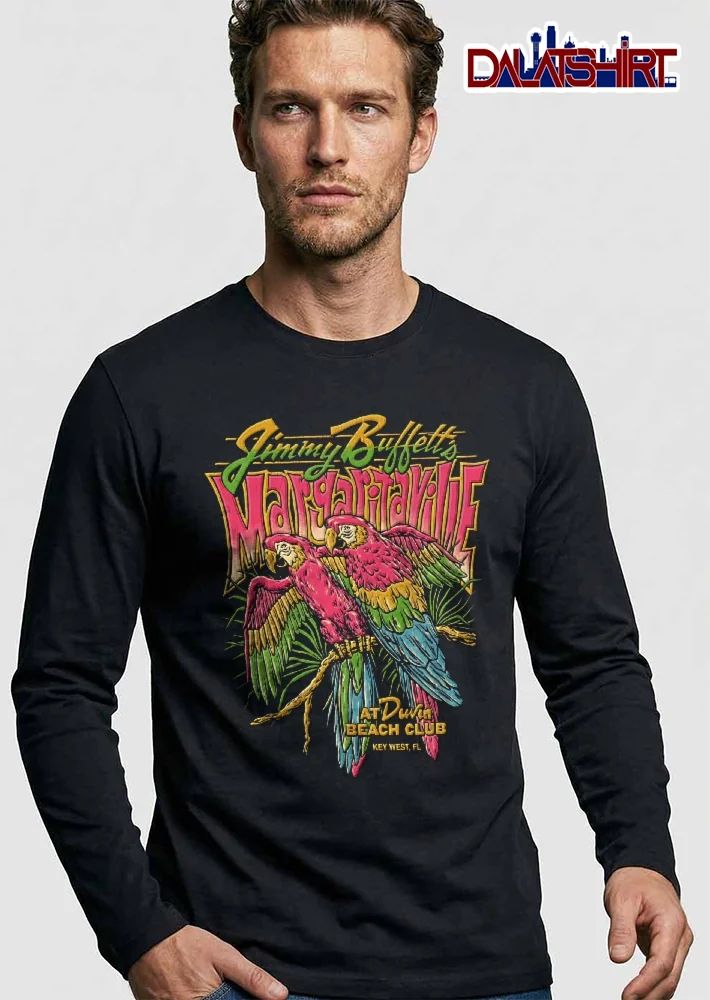 Jimmy Buffetts Margaritaville At Duvin Beach Club Key West FL Two Pink Parrots Palm Leaves shirt