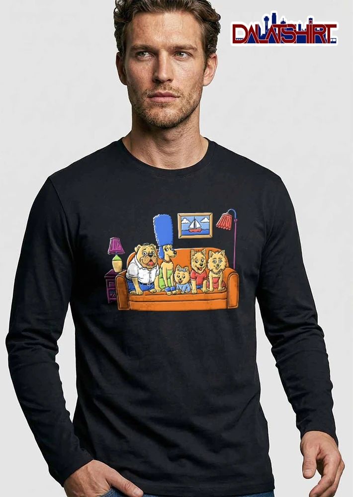 Cartoon Simpsons Parody Dog Family Sitting On Orange Couch Living Room shirt