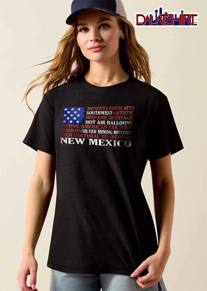 Desert Landscapes Hispanic Heritage Hot Air Balloons Native American Culture New Mexico Distressed US Flag shirt