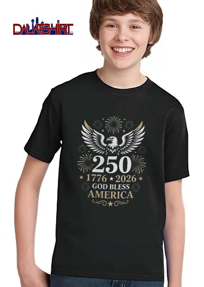 250 God Bless America 1776 2026 Bald Eagle Wings Spread Fireworks Stars shirt