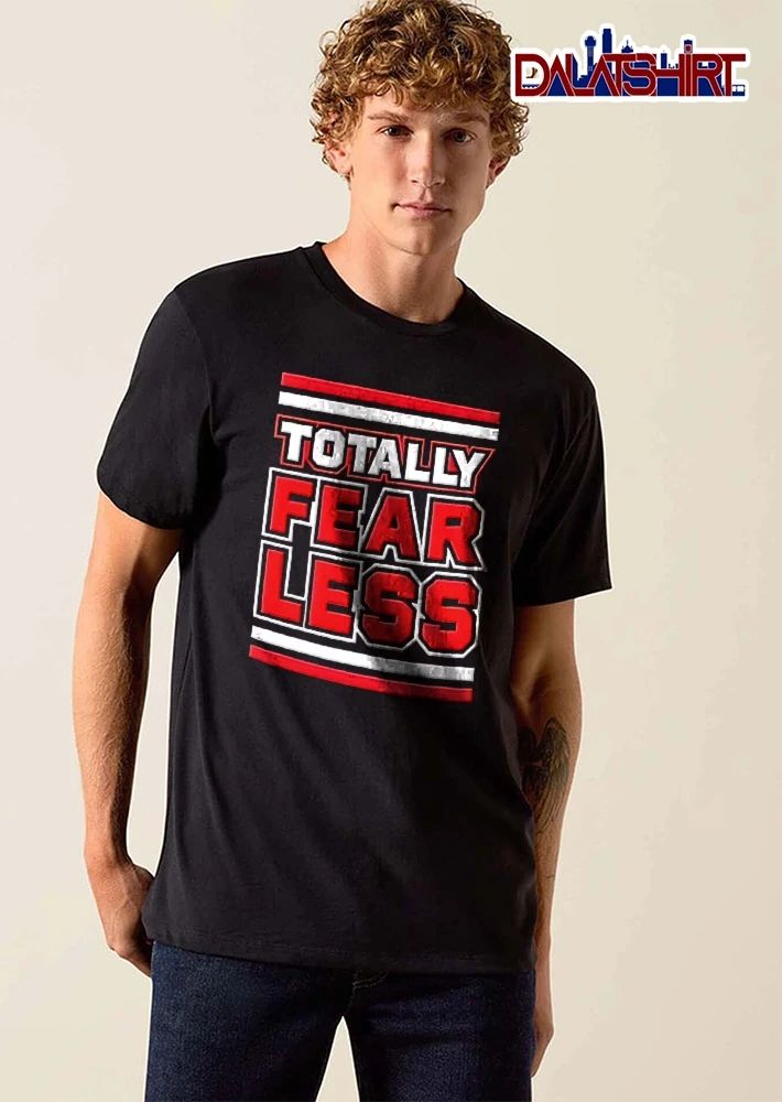 Totally Fearless Red White Stacked Athletic Block Typography Bars shirt