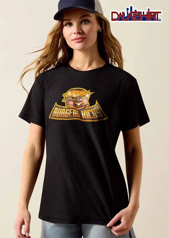 Burgers Kicks Distressed Cartoon Monster Hamburger Banner shirt