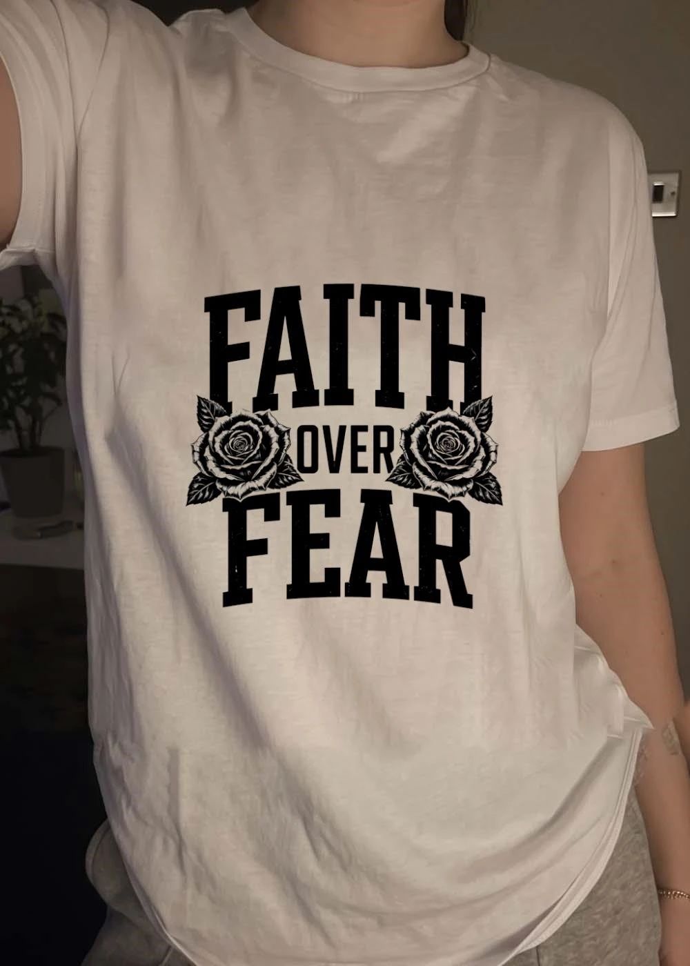 Faith Over Fear Floral Inspirational Graphic T-Shirt