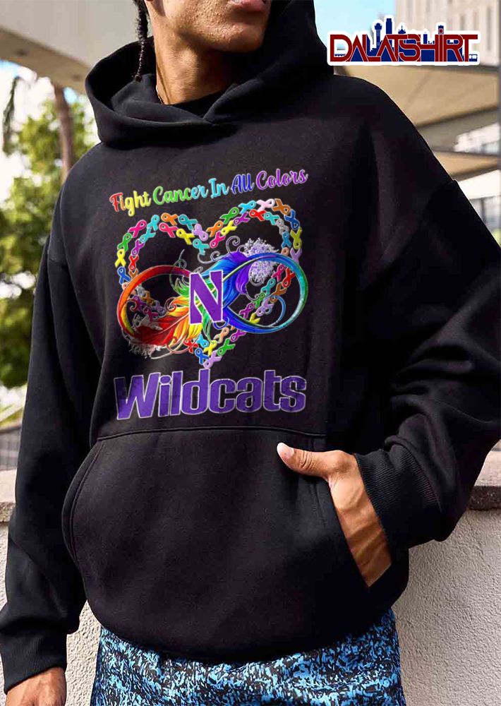 Northwestern Wildcats NCAA Fight Cancer In All Colors Rainbow Infinity Feather Awareness Ribbons Heart shirt