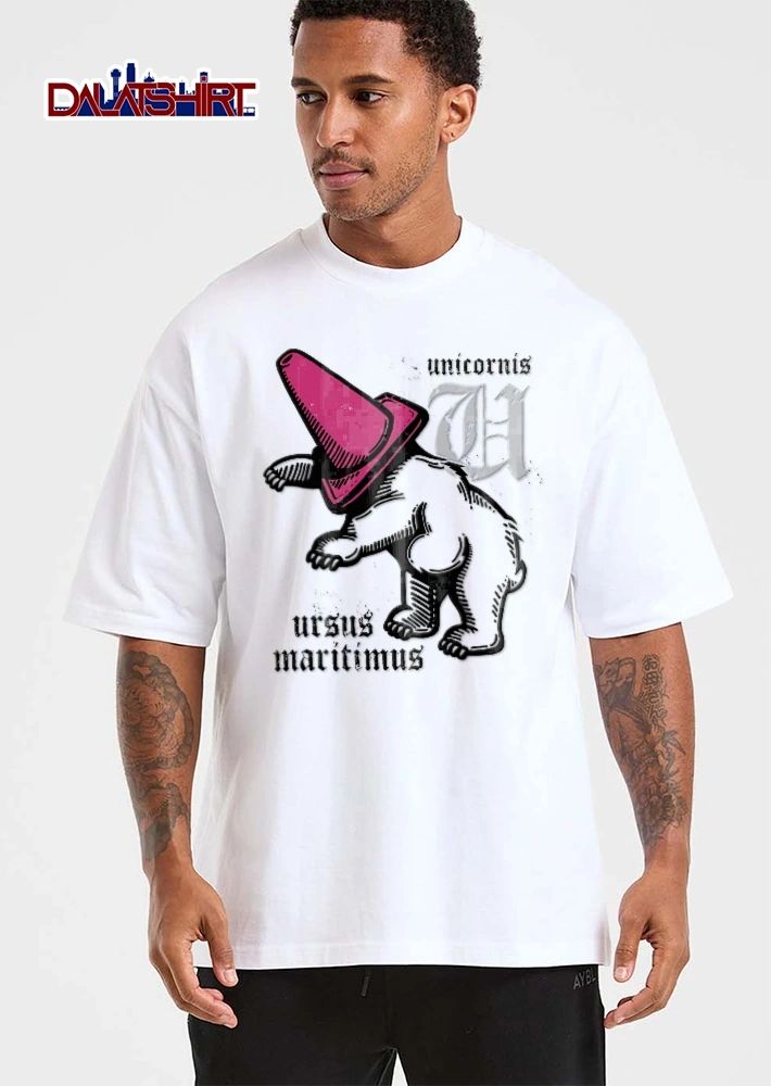 Unicornis Ursus Maritimus Polar Bear Wearing Pink Traffic Cone Line Art shirt