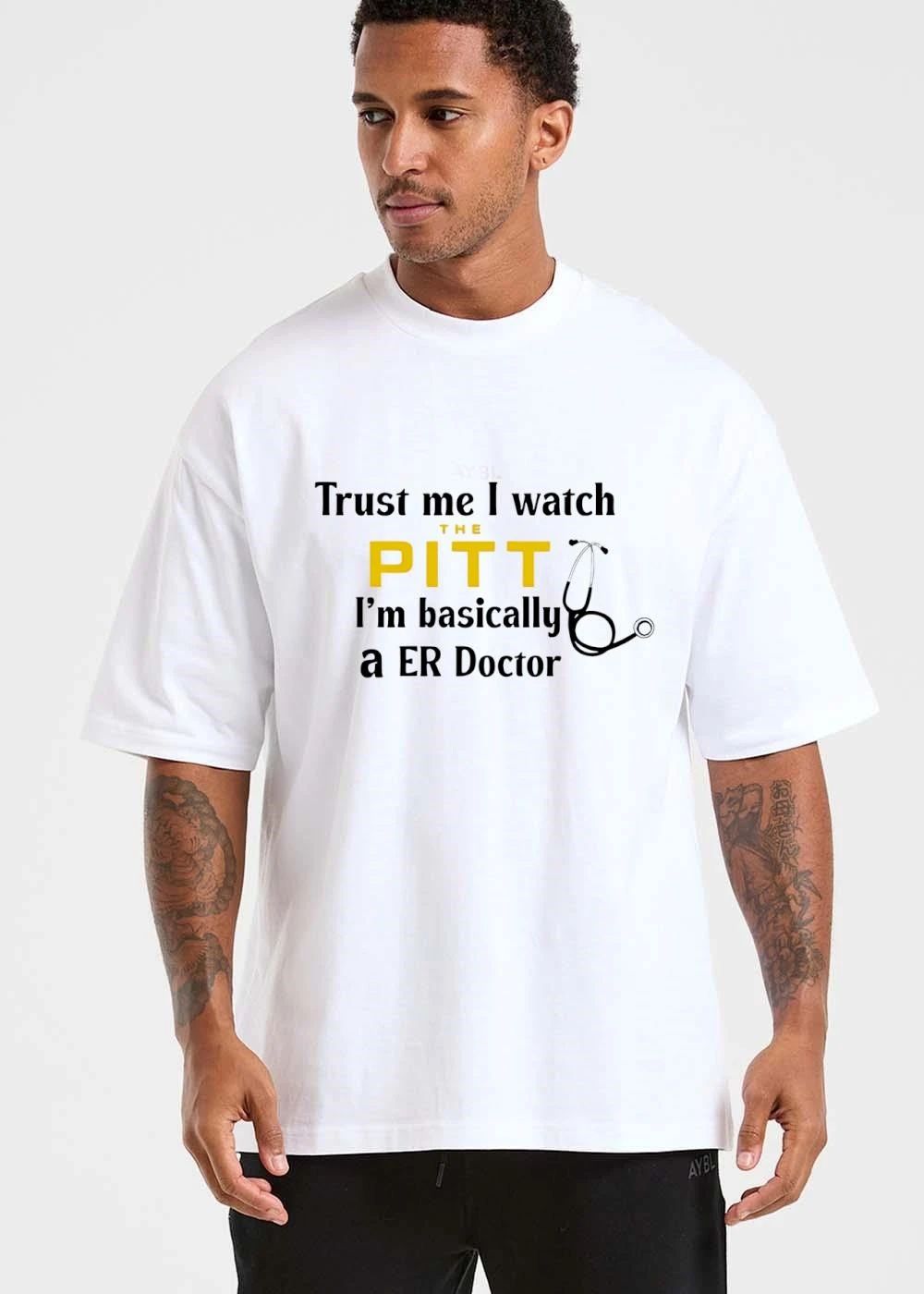 Trust Me I Watch The Pitt Im Basically A Er Doctor Black Stethoscope Line Art shirt