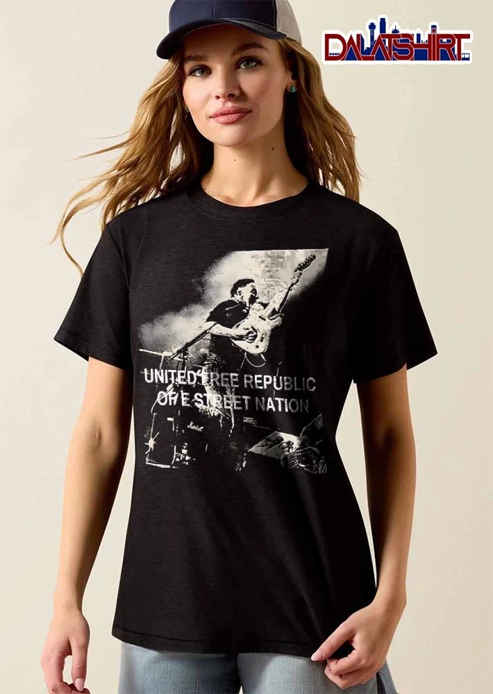 United Free Republic Of E Street Nation Black White Rock Guitarist Halftone shirt