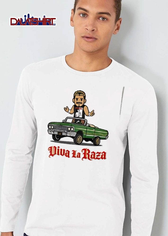 Viva LA Raza Latino Heat Cartoon Wrestler Standing In Green Lowrider Car shirt