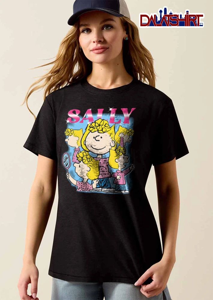 Sally Bootleg Cartoon Girl Poses Holding Hand Mirror Sparkles shirt