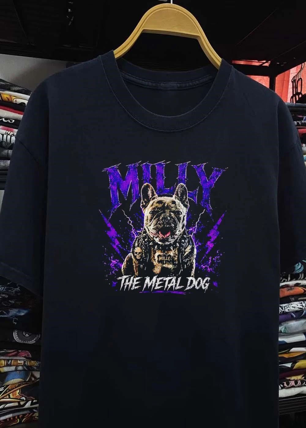 Milly The Metal Dog Graphic Frenchie Rocker T-Shirt