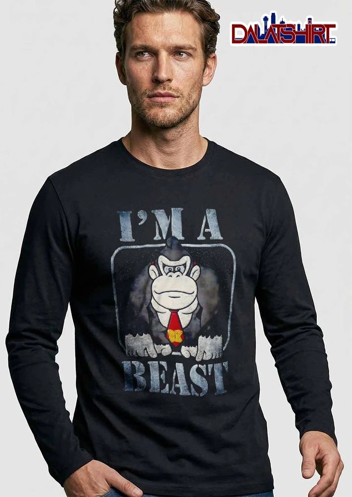 Donkey Kong Im A Beast Cartoon Gorilla Red Tie Distressed Frame shirt