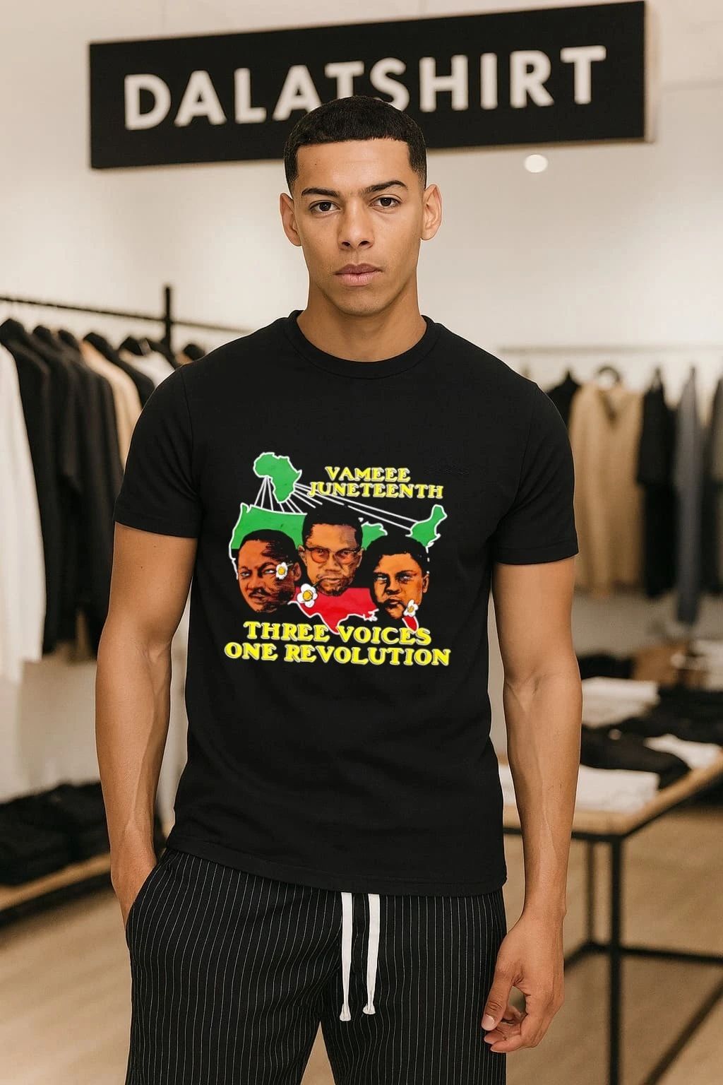 Martin Luther King Jr Malcolm X Fred Hampton Juneteenth Vameee Juneteenth three voices one shirt